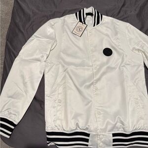 Classic White Bomber Jacket with Black Stripes